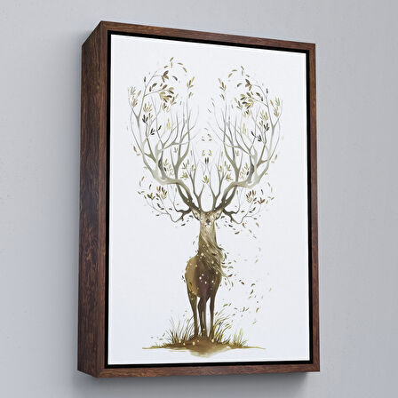 Beyaz Çerçeveli Yaprak Boynuzlu Geyik Tablosu