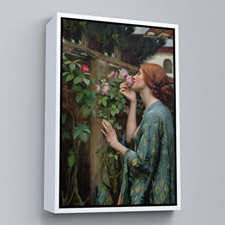 Siyah Çerçeveli Gül Koklayan Güzel Helen Dekoratif Duvar Tablosu