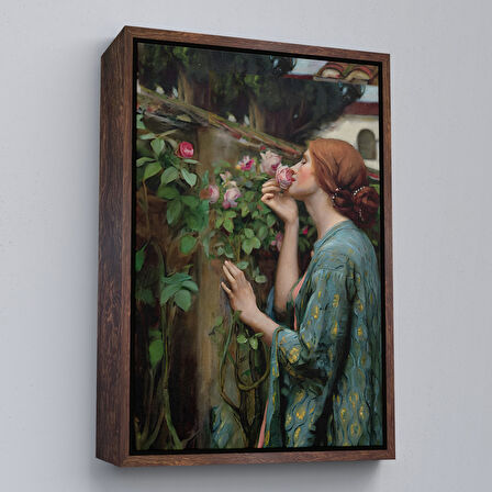 Siyah Çerçeveli Gül Koklayan Güzel Helen Dekoratif Duvar Tablosu