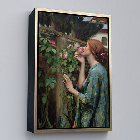 Siyah Çerçeveli Gül Koklayan Güzel Helen Dekoratif Duvar Tablosu