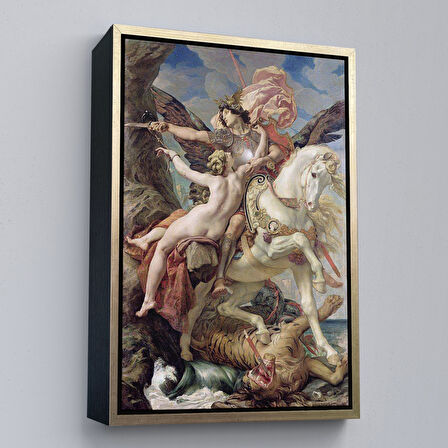 Beyaz Çerçeveli Ruggiero ve Angelica Kurtuluş Eseri Dekoratif Duvar Tablosu