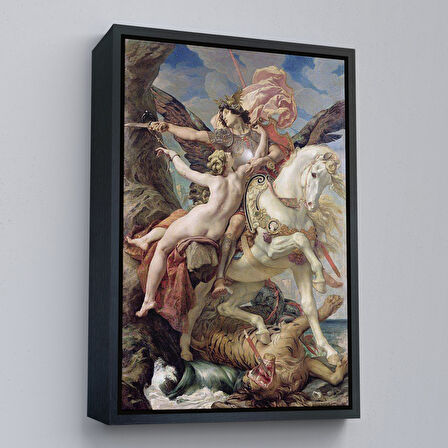 Beyaz Çerçeveli Ruggiero ve Angelica Kurtuluş Eseri Dekoratif Duvar Tablosu