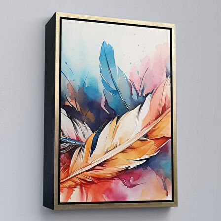Kahverengi Çerçeveli Suluboya Görünümlü Modern Tüy Tablosu