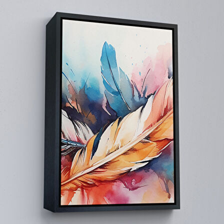 Kahverengi Çerçeveli Suluboya Görünümlü Modern Tüy Tablosu
