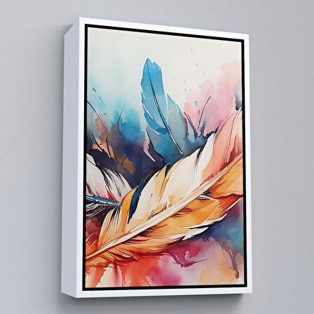 Kahverengi Çerçeveli Suluboya Görünümlü Modern Tüy Tablosu