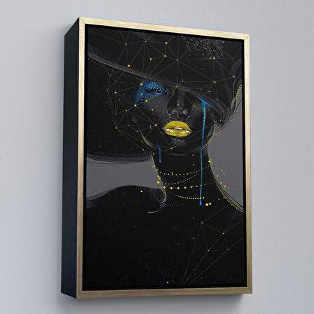 Altın Çerçeveli Sürreal Siyah Kadın Dekoratif Duvar Tablosu