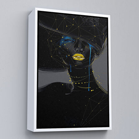 Altın Çerçeveli Sürreal Siyah Kadın Dekoratif Duvar Tablosu