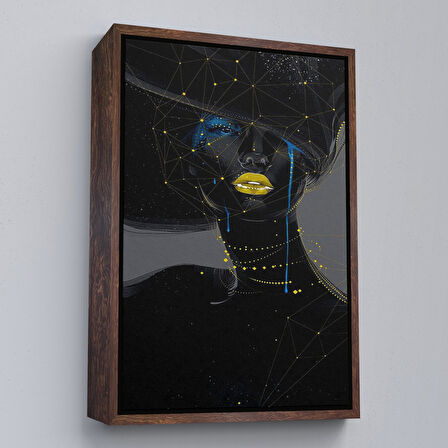 Altın Çerçeveli Sürreal Siyah Kadın Dekoratif Duvar Tablosu