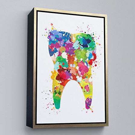 Siyah Çerçeveli Renkli Diş, Diş Hekimi Duvar Tablosu