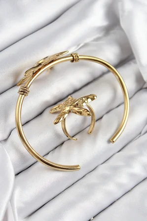 Pirinç Deniz Yıldızı Model Gold Renk Bileklik Yüzük Set 5886