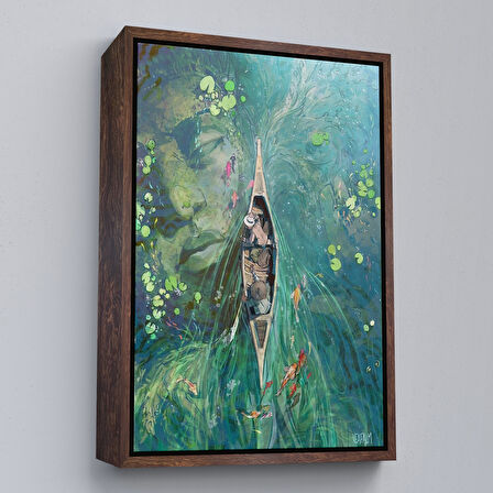 Kahverengi Çerçeveli Lilyumların Altında Kano ile Gezen Duvar Tablosu