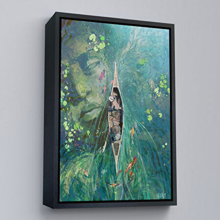 Kahverengi Çerçeveli Lilyumların Altında Kano ile Gezen Duvar Tablosu