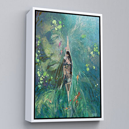 Kahverengi Çerçeveli Lilyumların Altında Kano ile Gezen Duvar Tablosu