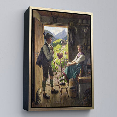 Altın Çerçeveli İsviçre Alplerindeki Aşıklar Dekoratif Duvar Tablosu