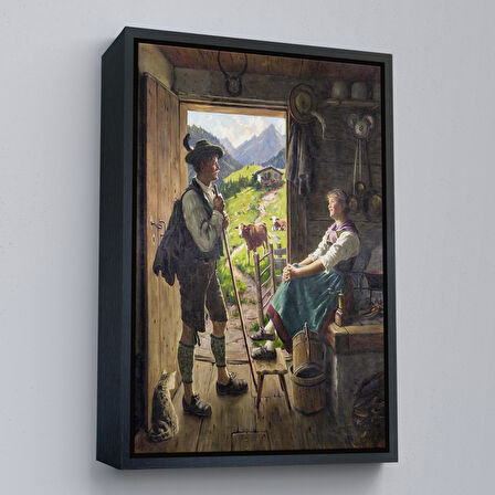 Altın Çerçeveli İsviçre Alplerindeki Aşıklar Dekoratif Duvar Tablosu