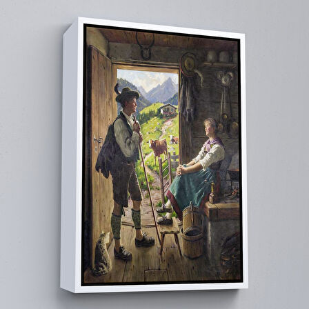 Altın Çerçeveli İsviçre Alplerindeki Aşıklar Dekoratif Duvar Tablosu