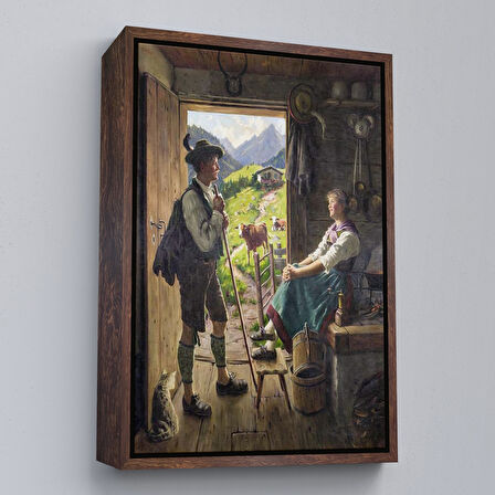 Altın Çerçeveli İsviçre Alplerindeki Aşıklar Dekoratif Duvar Tablosu