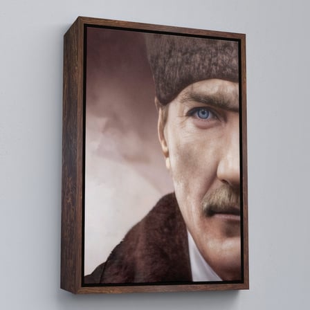 Kahverengi Çerçeveli Mustafa Kemal Atatürk Dekoratif Duvar Tablosu