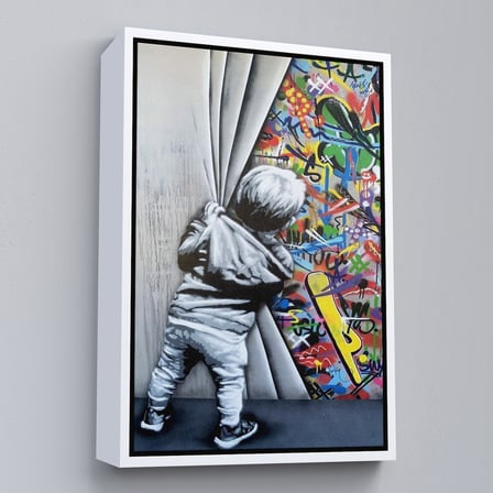 Kahverengi Çerçeveli Bansky Tarzı Sokak Sanatı Dekoratif Duvar Tablosu