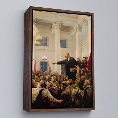 Kahverengi Çerçeveli Lenin Petersburg'da Sovyetlerin İktidarını İlan Ediyor Tablo