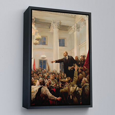 Kahverengi Çerçeveli Lenin Petersburg'da Sovyetlerin İktidarını İlan Ediyor Tablo