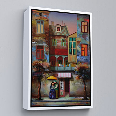 Beyaz Çerçeveli Aşık Çift Kanvas Duvar Tablosu