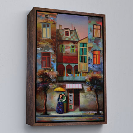 Beyaz Çerçeveli Aşık Çift Kanvas Duvar Tablosu