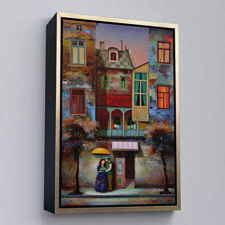 Beyaz Çerçeveli Aşık Çift Kanvas Duvar Tablosu