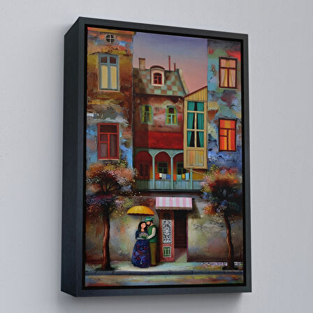 Beyaz Çerçeveli Aşık Çift Kanvas Duvar Tablosu