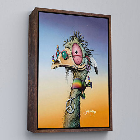 Kahverengi Çerçeveli Hippi Devekuşu Dekoratif Duvar Tablosu