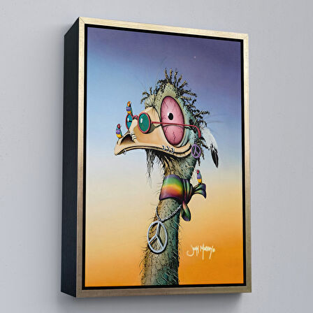 Kahverengi Çerçeveli Hippi Devekuşu Dekoratif Duvar Tablosu