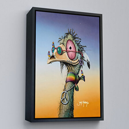 Kahverengi Çerçeveli Hippi Devekuşu Dekoratif Duvar Tablosu