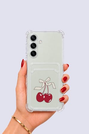 Samsung Galaxy S24 Kartlıklı Kiraz Desenli Kılıf