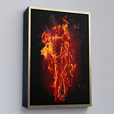 Altın Çerçeveli Ateşli Çift Dekoratif Duvar Tablosu
