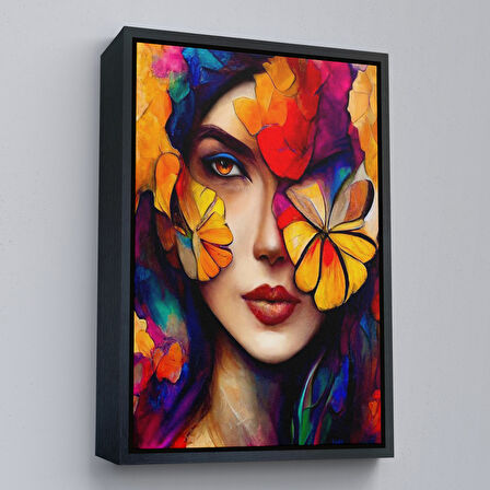 Altın Çerçeveli Çiçek ve Kadın Temalı Dekoratif Duvar Tablosu