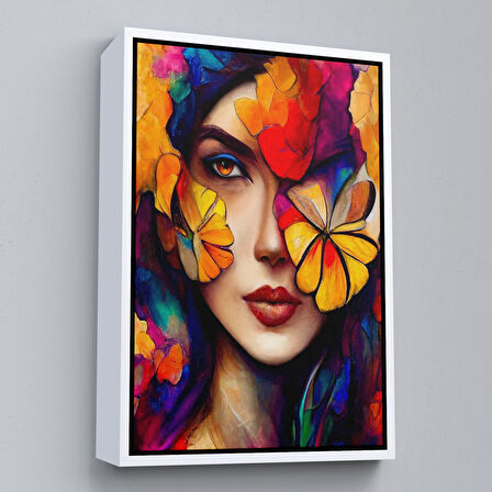 Siyah Çerçeveli Çiçek ve Kadın Temalı Dekoratif Duvar Tablosu