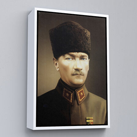 Siyah Çerçeveli Atatürk Portre Tablosu Mustafa Kemal Atatürk Dikdörtgen Dekoratif Kanvas Tablo