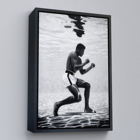 Beyaz Çerçeveli Su Altında Antreman Yapan Boksor Muhammet Ali Duvar Tablosu