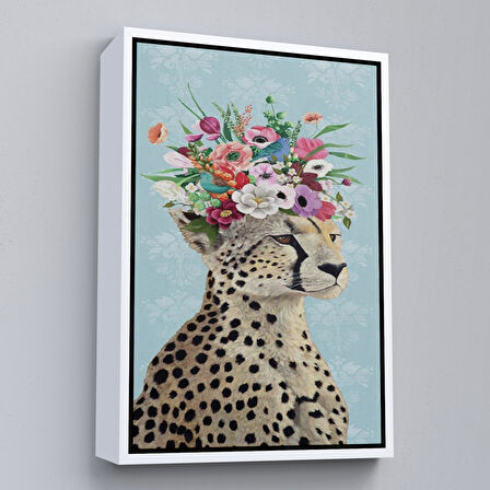 Altın Çerçeveli Çiçek Taçlı Sosyetik Çita Tablosu, Kokoş Çıta