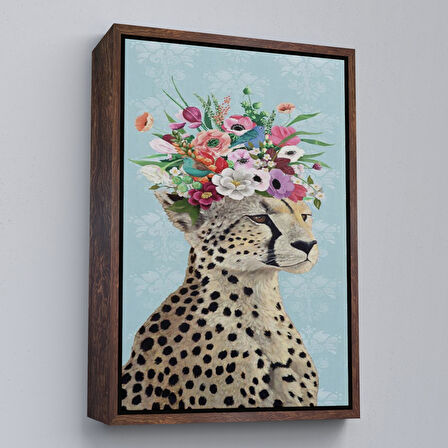 Altın Çerçeveli Çiçek Taçlı Sosyetik Çita Tablosu, Kokoş Çıta