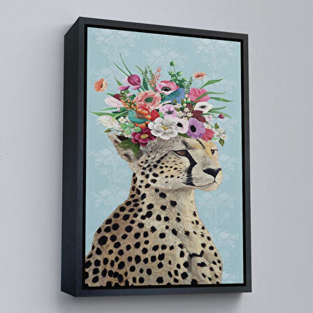 Siyah Çerçeveli Çiçek Taçlı Sosyetik Çita Tablosu, Kokoş Çıta