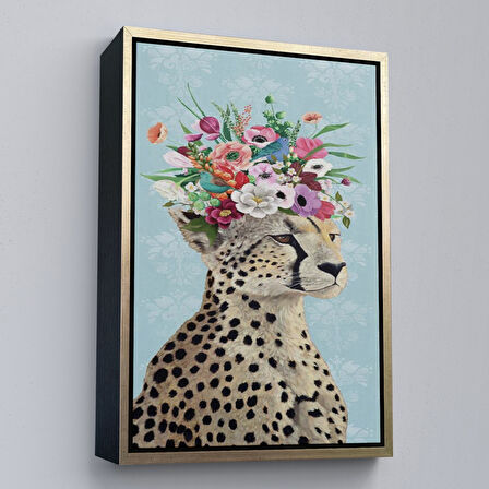 Siyah Çerçeveli Çiçek Taçlı Sosyetik Çita Tablosu, Kokoş Çıta