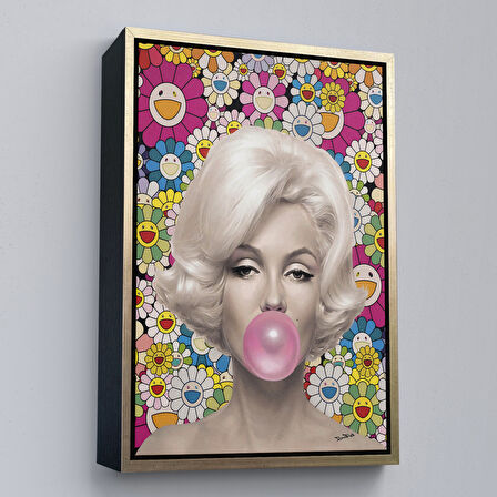 Altın Çerçeveli Marilyn Monroe Pembe Balon Duvar Tablosu