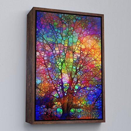 Altın Çerçeveli Sanatsal Cam Ağaç Kanvas Tablosu