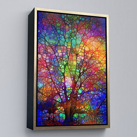 Beyaz Çerçeveli Sanatsal Cam Ağaç Kanvas Tablosu