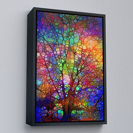 Beyaz Çerçeveli Sanatsal Cam Ağaç Kanvas Tablosu