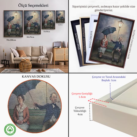 Altın Çerçeveli Yağmur Altındaki Küs Sevgililer Dekoratif Duvar Tablosu