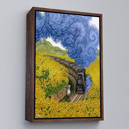 Kahverengi Çerçeveli Vincent van Gogh'un Renkli Tasviri Duvar Tablosu