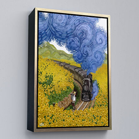 Kahverengi Çerçeveli Vincent van Gogh'un Renkli Tasviri Duvar Tablosu