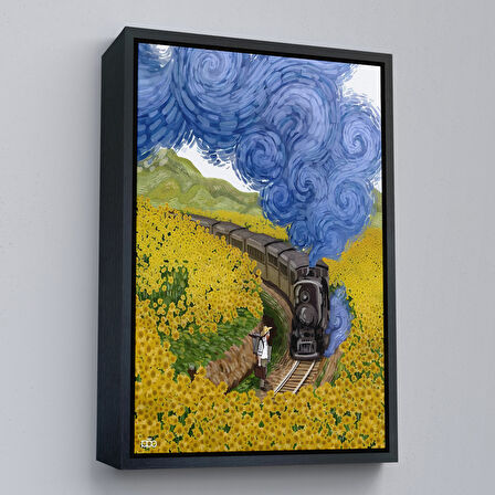 Kahverengi Çerçeveli Vincent van Gogh'un Renkli Tasviri Duvar Tablosu